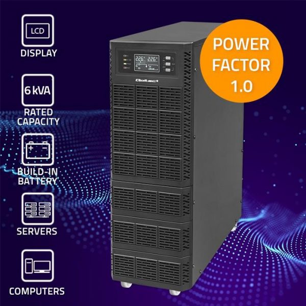 5901878522838  - Incom Group
 Zasilacz awaryjny UPS Qoltec 6kVA | 6000W | Power Factor 1.0 | LCD | EPO | USB | On-line