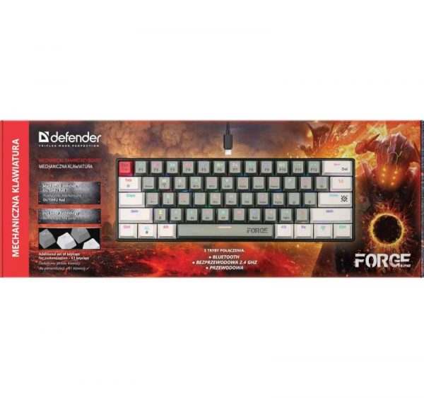 Klawiatura bezprzewodowa Defender FORGE GK-345 mechaniczna bluetooth + 2.4 Ghz + kabel Gaming + gra RGB  - Incom Group
 4745090823424