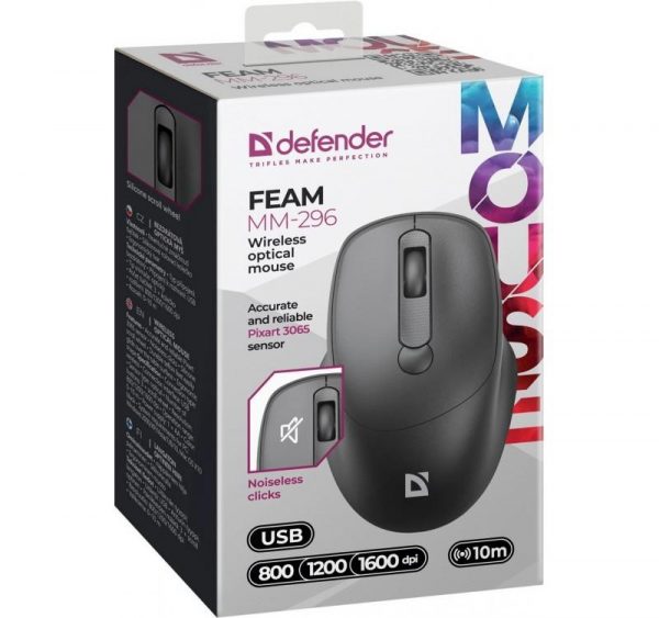 Mysz bezprzewodowa Defender FEAM MM-296 optyczna bezklikowa silent 1600dpi czarna 4745090825268  - Incom Group
