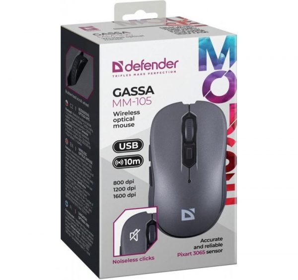  - Incom Group
 Mysz bezprzewodowa Defender GASSA MM-105 optyczna bezklikowa silent 1600dpi szara 4745090824421