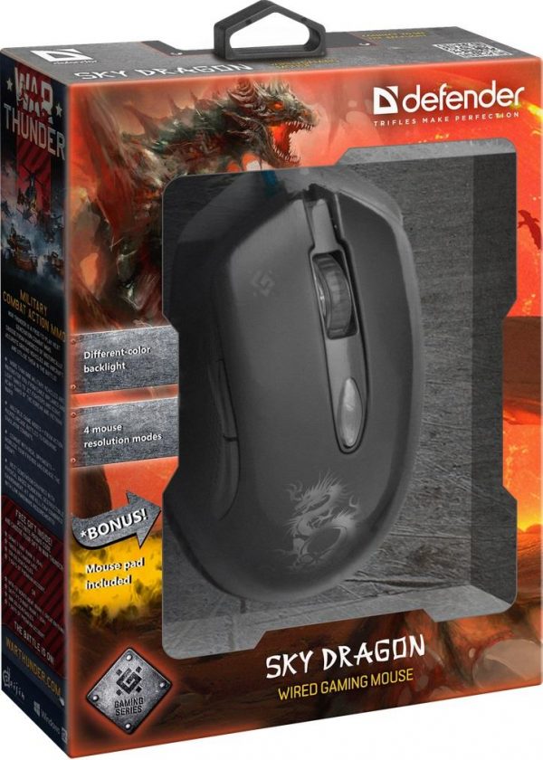 Mysz przewodowa Defender SKY DRAGON GM-090L 3200dpi 6P + podkładka Gaming + GRA 4714033520904  - Incom Group
