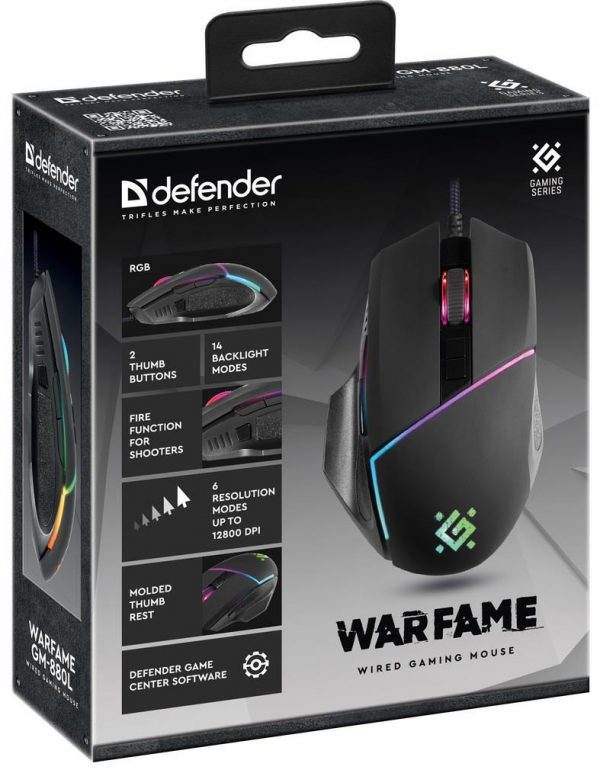 4714033528801  - Incom Group
 Mysz przewodowa Defender WARFAME GM-880L 12800dpi 8P Gaming RGB FIRE