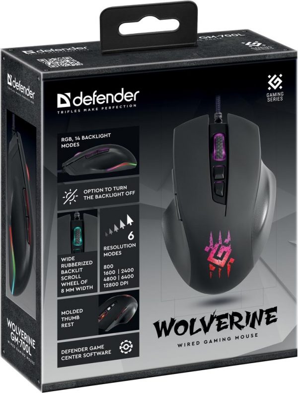 Mysz przewodowa Defender WOLVERINE GM-700L 12800dpi 7P Gaming RGB 4714033527002  - Incom Group
