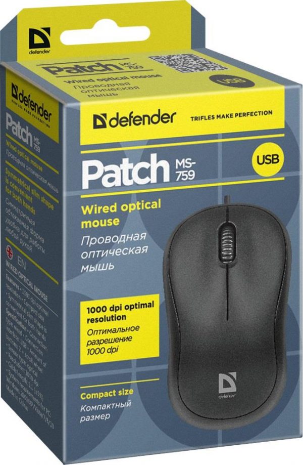 Mysz przewodowa Defender PATCH MS-759 OPTICAL 1000dpi 3P czarna  - Incom Group
 4714033527590