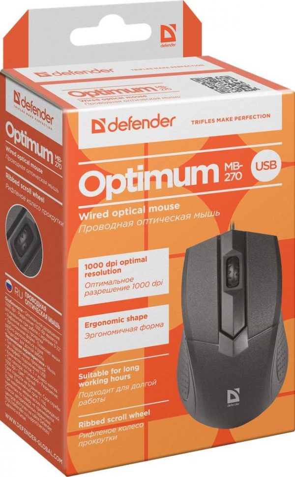 4714033522700 Mysz przewodowa Defender OPTIMUM MB-270 OPTICAL 1000dpi 3P czarna  - Incom Group
