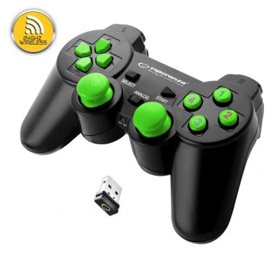 5901299947258 Gamepad bezprzewodowy 2.4GHZ PS3/PC USB Esperanza "Gladiator" czarno/zielony  - Incom Group
