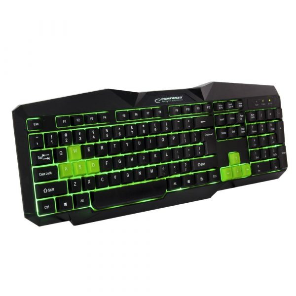 Klawiatura przewodowa Esperanza EGK201G "Titions" Gaming podświetlana USB czarno-zielona 5901299938461  - Incom Group
