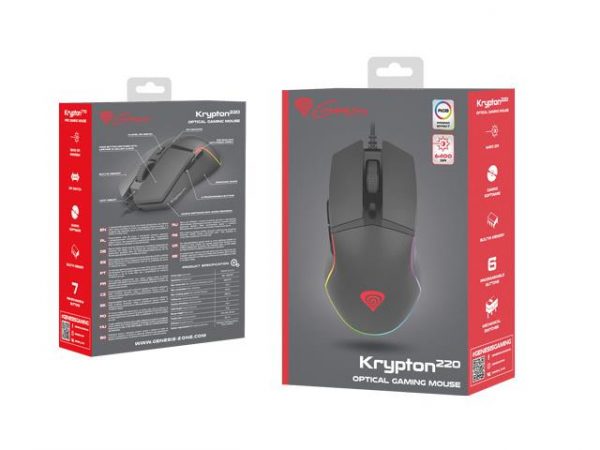  - Incom Group
 Mysz przewodowa Genesis Krypton 220 optyczna Gaming 6400DPI czarna 5901969431407