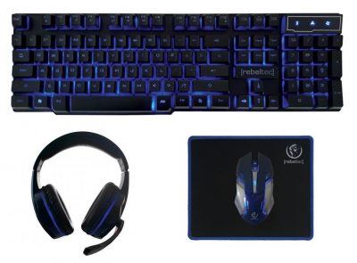 5902539601220 Zestaw przewodowy klawiatura + mysz + pad + słuchawki Rebeltec SHERMAN Gaming USB czarny podświetlany  - Incom Group
