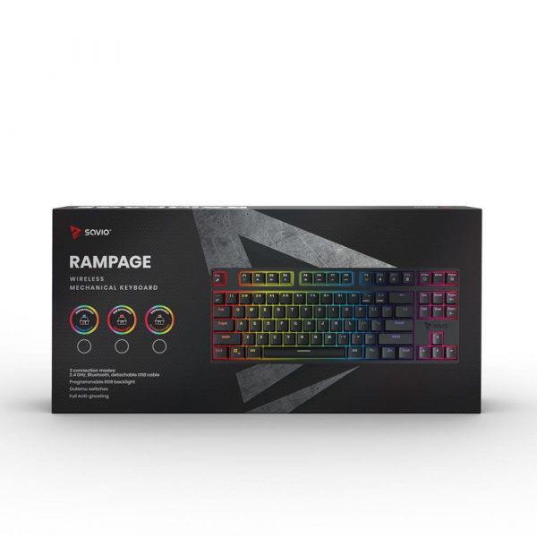 Klawiatura bezprzewodowa SAVIO Rampage Brown mechaniczna Gaming podświetlenie RGB 5901986047445  - Incom Group
