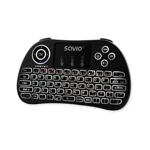 Klawiatura bezprzewodowa Savio KW-02 do TV Box, Smart TV, PS3, XBOX360, PC, podświetlana  - Incom Group
 5901986044055