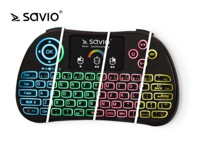 5901986045441 Klawiatura bezprzewodowa RGB Savio KW-03 do TV Box, Smart TV, PS3, XBOX360, PC, podświetlana  - Incom Group
