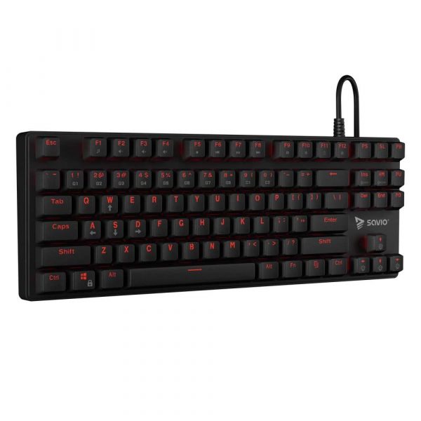 5901986045311  - Incom Group
 Klawiatura przewodowa SAVIO Tempest RX TKL Outemu RED, Gaming, mechaniczna, aluminiowa, podświetlana