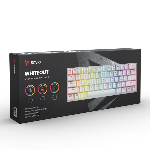  - Incom Group
 Klawiatura przewodowa SAVIO WHITEOUT BLUE mechaniczna Gaming podświetlenie RGB 5901986047346