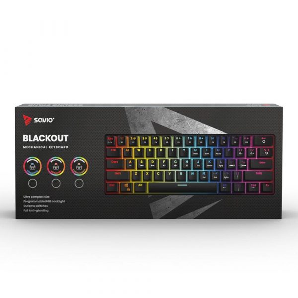  - Incom Group
 Klawiatura przewodowa SAVIO BLACKOUT RED mechaniczna Gaming podświetlenie RGB 5901986047308