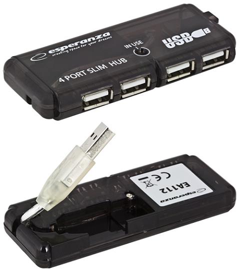 Hub USB Esperanza EA112 4xUSB 2.0 czarny 5905784768564  - Incom Group
