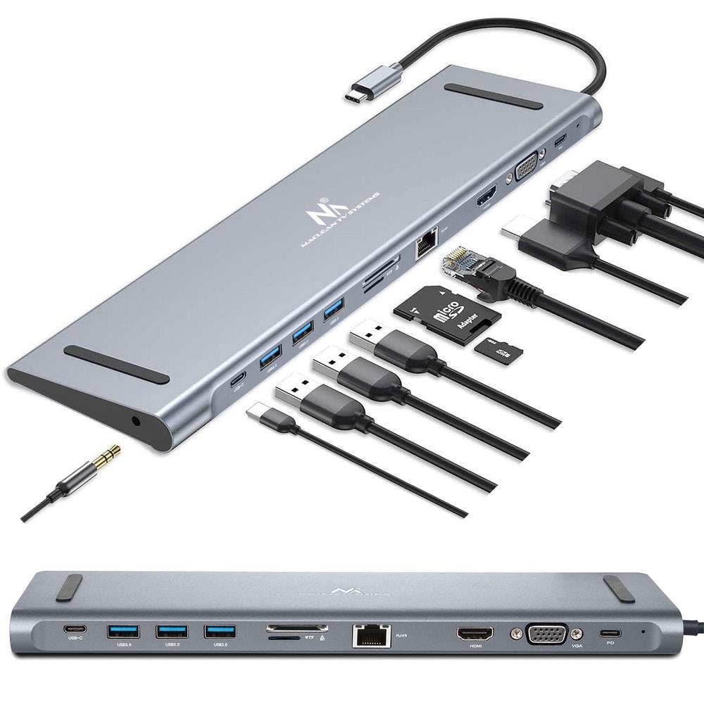 5902211119234 Stacja dokująca HUB USB Typ-C Maclean MCTV-850, HDMI / USB 3.0 / USB-C / VGA/ RJ-45 / PD (Power Delivery), aluminiowa obudowa  - Incom Group
