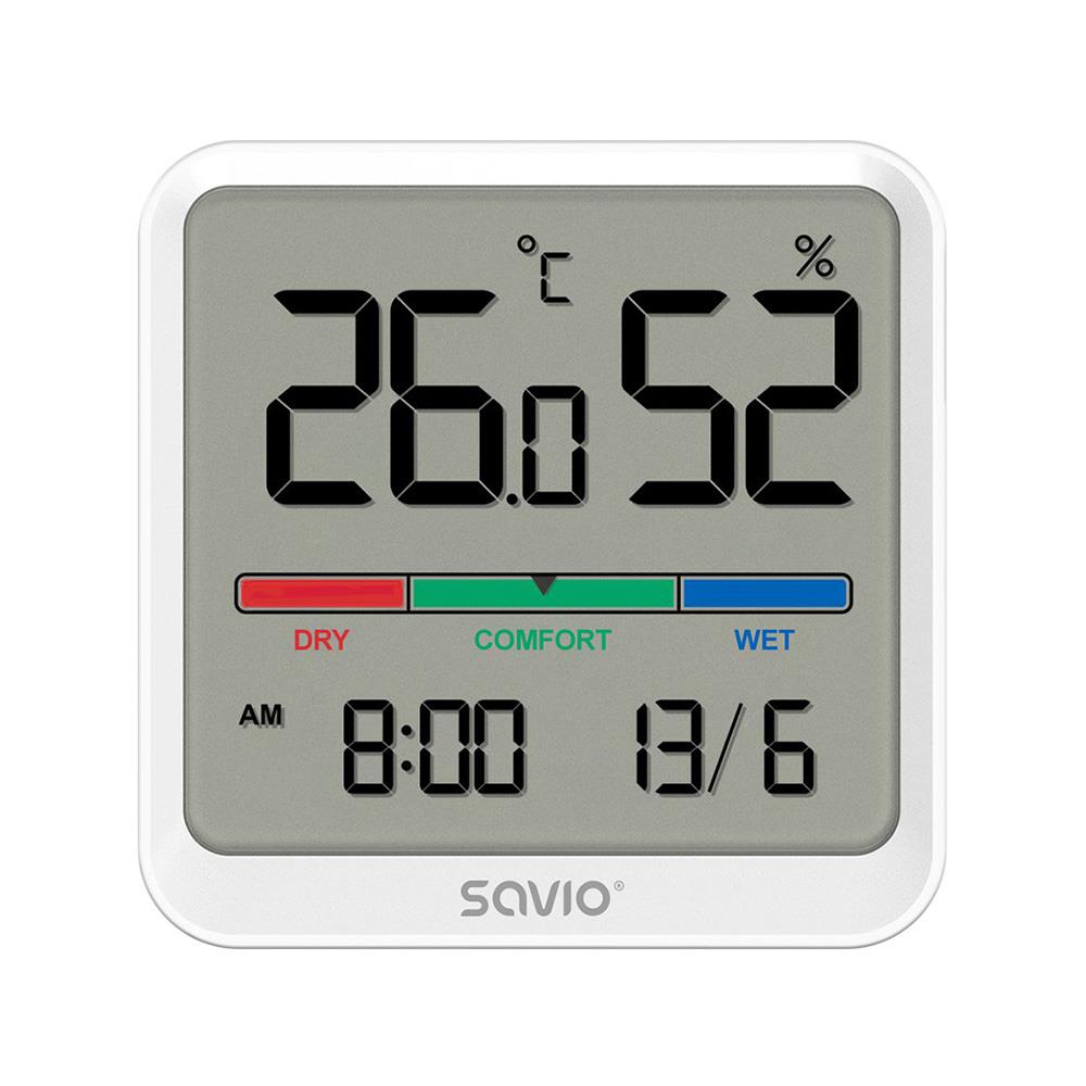  - Incom Group
 5901986048381 Czujnik temperatury i wilgotności SAVIO CT-01/W, ekran LCD, do użytku wewnętrznego, zegar, data