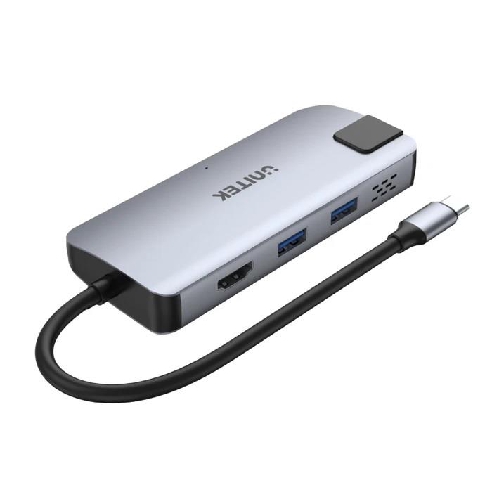 4894160040329 Hub USB-C Unitek D1028  2x USB-A, HDMI 2.0, RJ-45, USB-C PD 100W  - Incom Group
