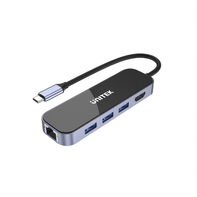 HUB USB-C Unitek D1084A 3.1, RJ-45, 3xUSB-A, HDMI 4K, PD 100W  - Incom Group
 4894160048097