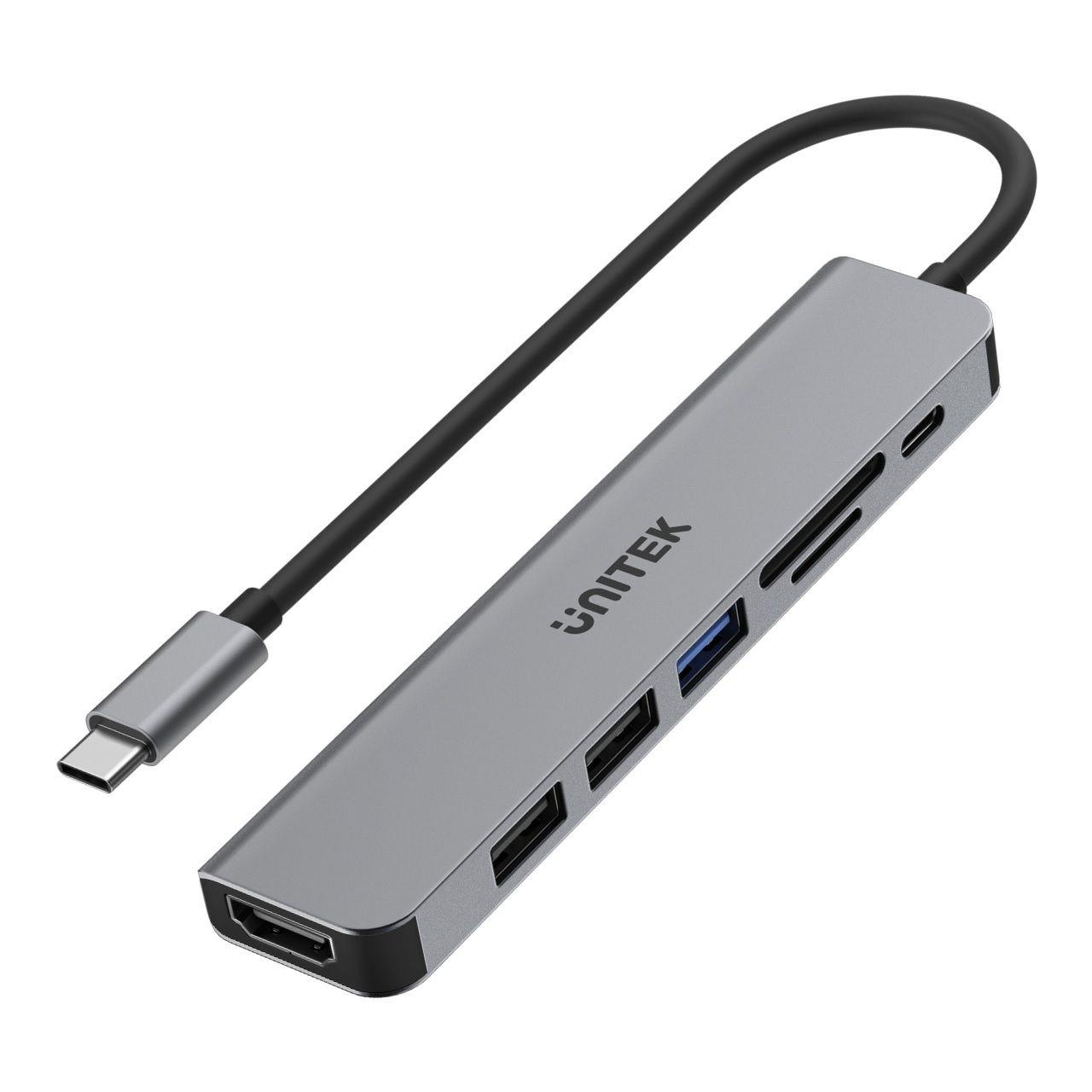 Hub USB-C Unitek H1118A 7w1, HDMI 4K, 3x USB-A, USB-C PD 100W, alu  - Incom Group
 4894160049117