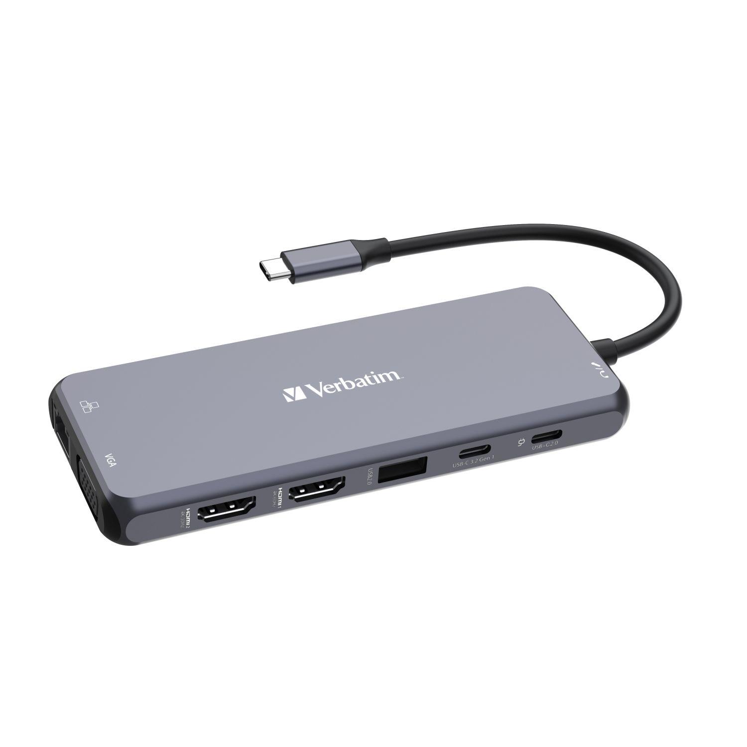 Hub USB Verbatim Multi Port CMH-14: 1x USB-C PD, 3xUSB-A 3.0, 1xUSB-C 3.0, 2xUSB-A 2.0, 2xHDMI, VGA, RJ-45, SD/microSD, audio  - Incom Group
 0023942321545