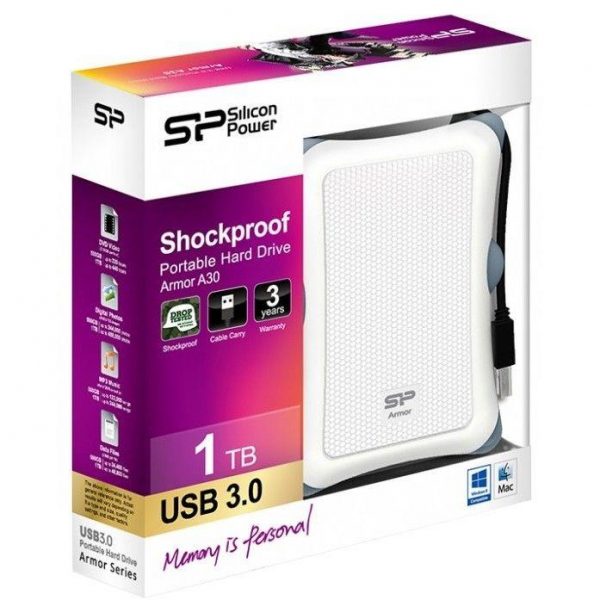 Dysk zewnętrzny Silicon Power ARMOR A30 1TB 2,5" 5400 USB 3.0 WHITE / PANCERNY / wstrząsoodporny 4712702631227  - Incom Group
