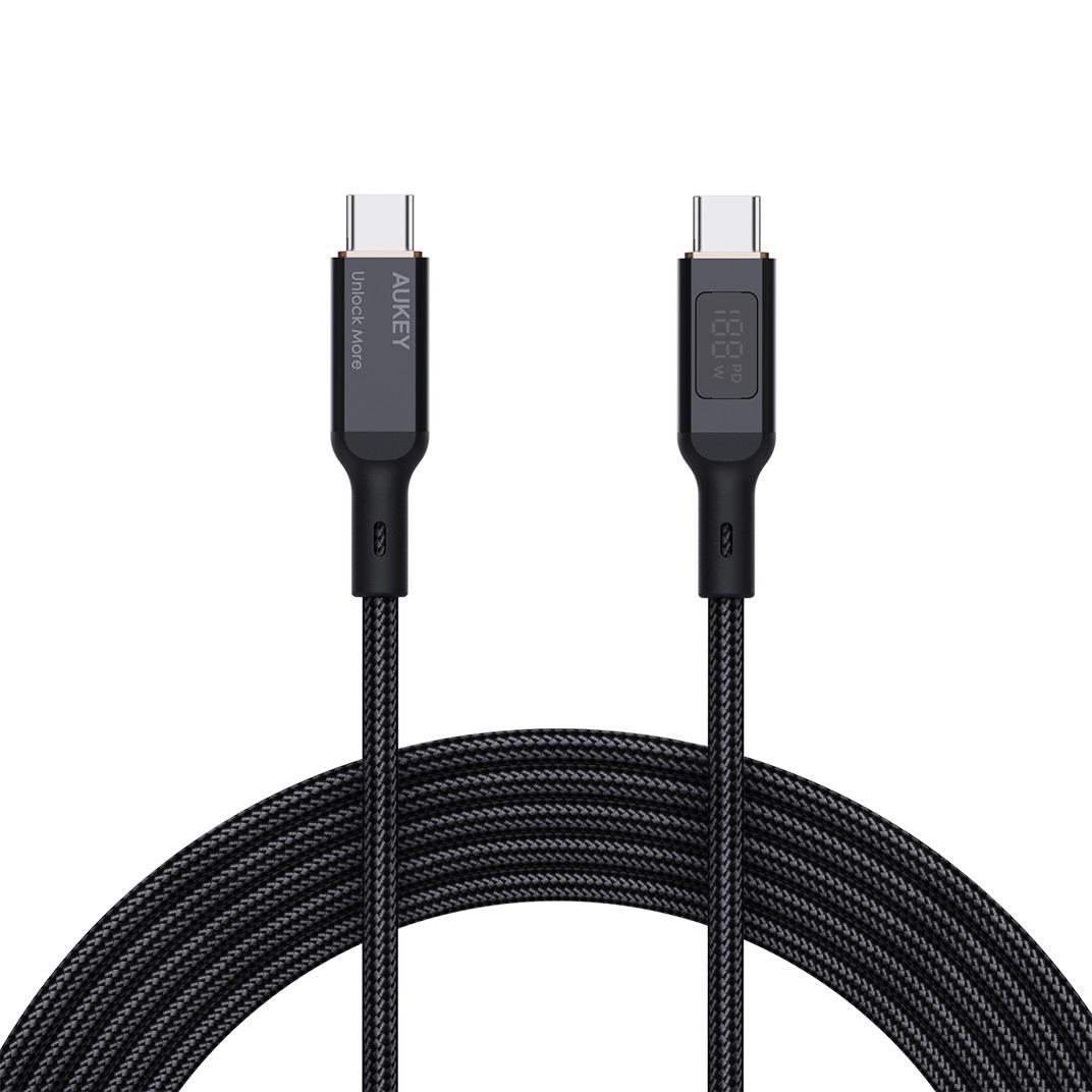 Kabel USB-C Aukey CB-MCC102 BK PD 100W, 1,8m, m/m, led 0689323785353  - Incom Group
