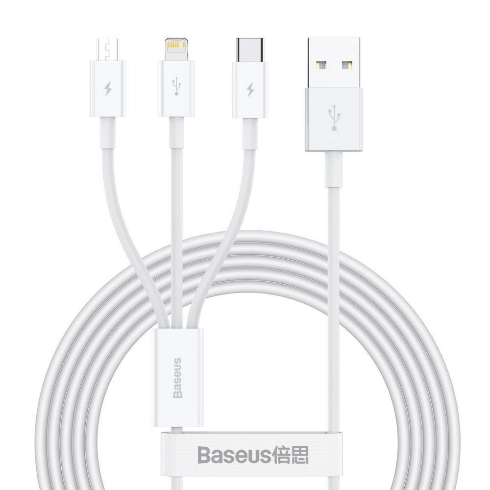  - Incom Group
 6953156205536 Kabel przewód USB 3w1 - USB-C, Lightning, micro USB 150cm Baseus CAMLTYS-02 do 3,5A