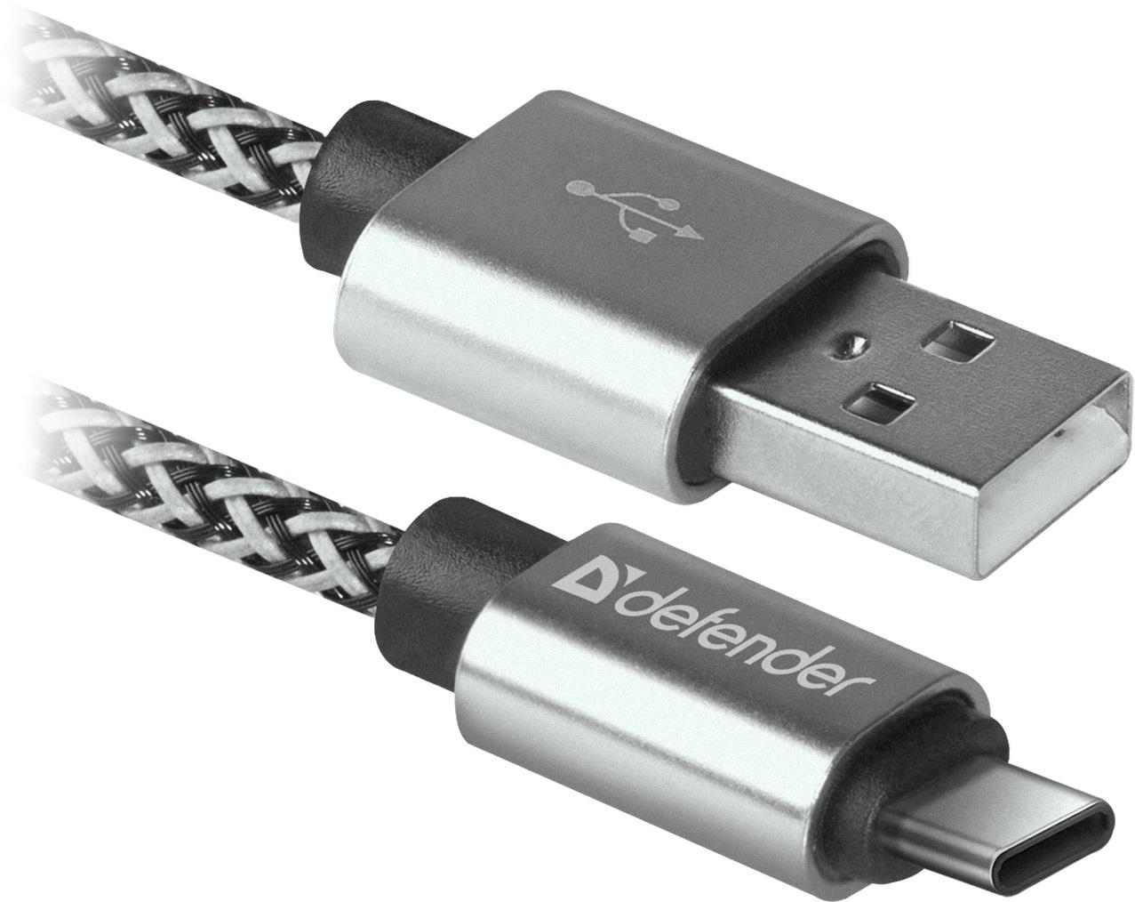 Kabel USB Defender AM-TYPE C 1m 2,1A biało-czarny 4714033878159  - Incom Group
