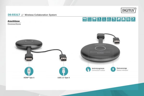  - Incom Group
 4016032478492 Przedłużacz/Extender DIGITUS HDMI system pracy zespołowej, bezprzewodowy 50m 4K 60Hz 5GHz (zestaw)