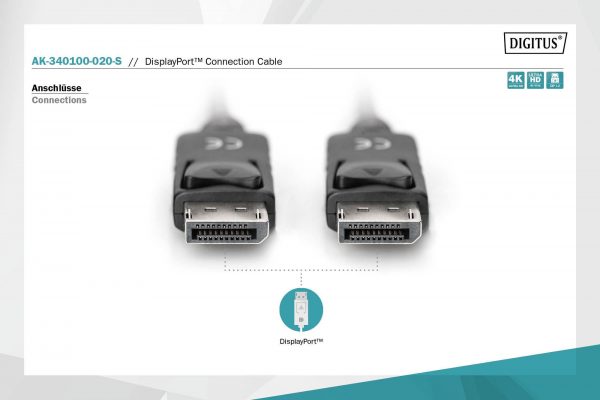  - Incom Group
 4016032288930 Kabel DisplayPort DIGITUS z zatrzaskami 4K 60Hz UHD Typ DP/DP M/M czarny 2m