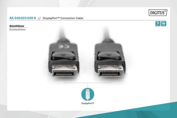 4016032328506 Kabel DisplayPort DIGITUS z zatrzaskami 1080p 60Hz FHD Typ DP/DP M/M czarny 2m  - Incom Group
