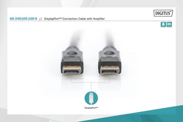 Kabel DisplayPort DIGITUS z zatrzaskami 4K 60Hz UHD Typ DP/DP M/M czarny 10m 4016032433699  - Incom Group
