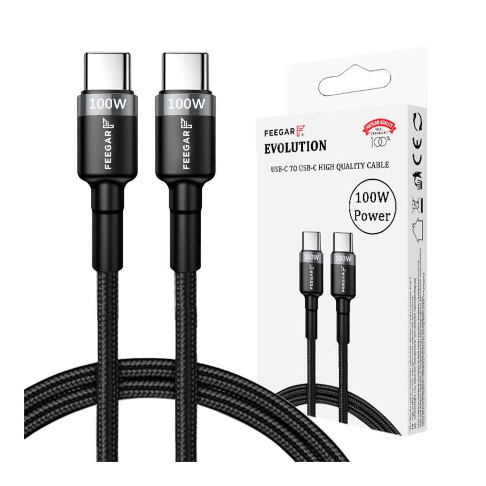 5904610880135 Kabel USB 3.0 Feegar Evolution FEE-01901 USB-C nylonowy 100W QC 3.0 1m czarno-szary  - Incom Group
