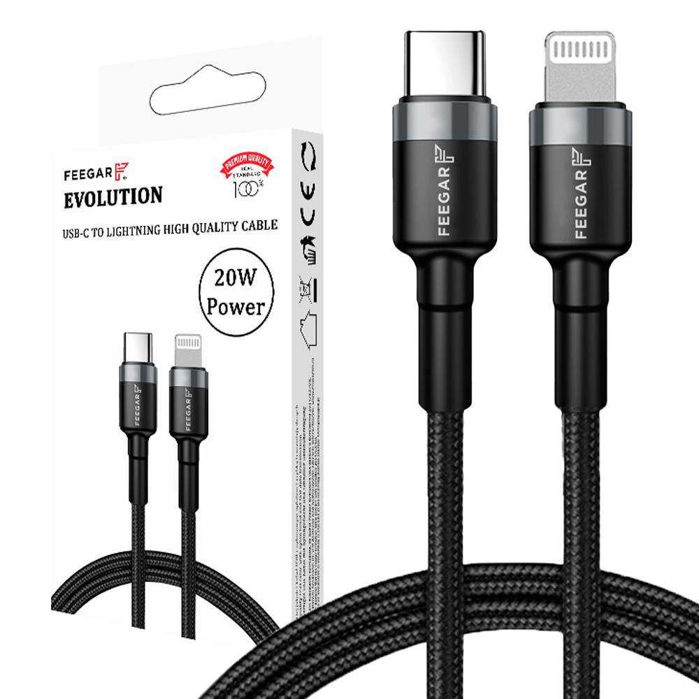  - Incom Group
 Kabel USB 3.0 Feegar Evolution FEE-01904 USB-C – Lightning nylonowy 20W 1m czarno-szary 5904610880203