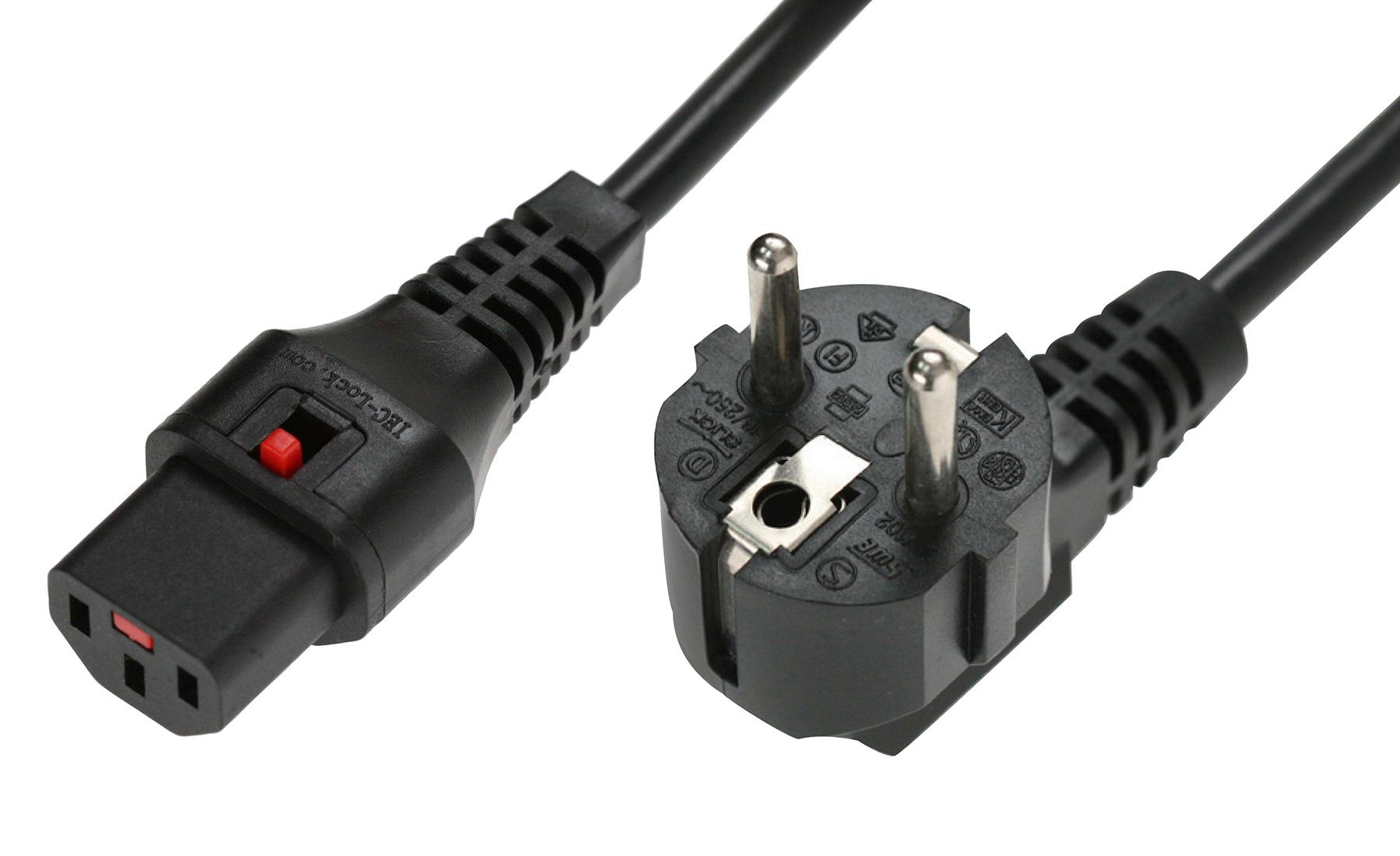 Kabel połączeniowy zasilający z blokadą IEC LOCK Schuko kątowy/C13 prosty M/Ż 1m czarny  - Incom Group
 5055112840339