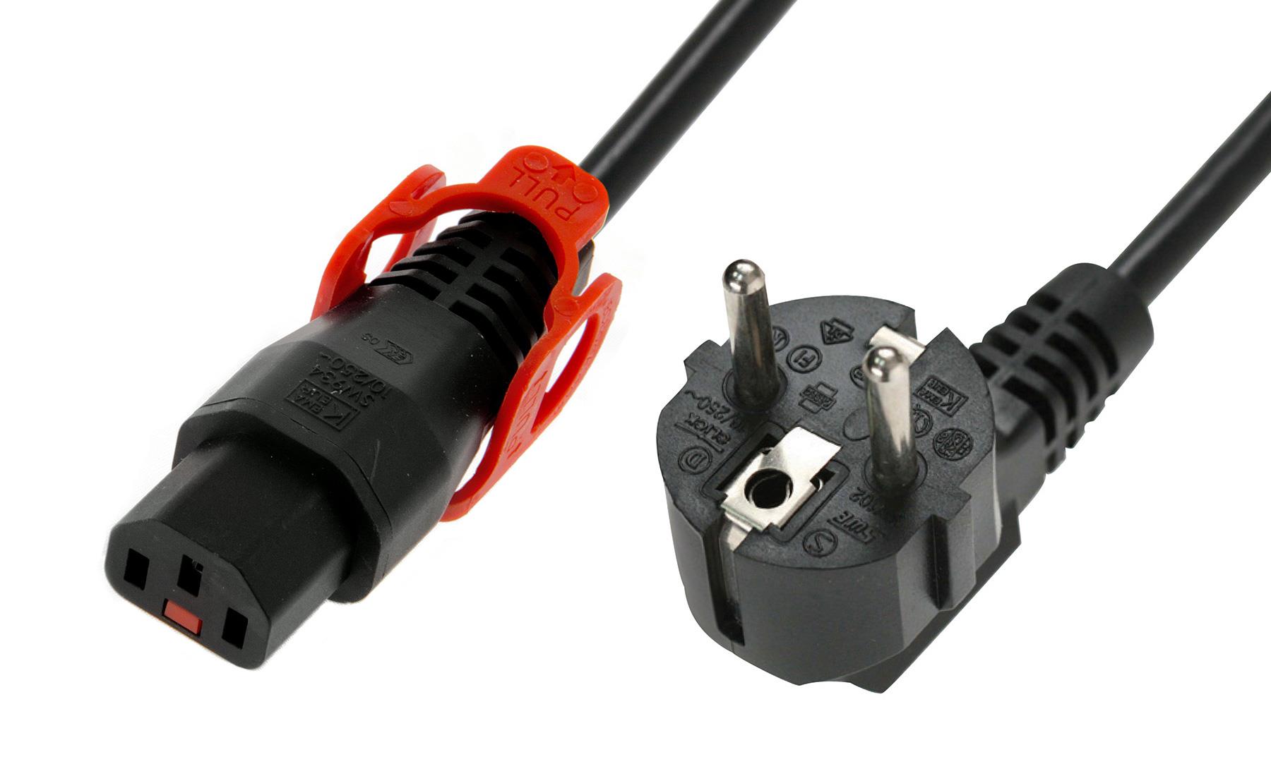 5055287012500 Kabel połączeniowy zasilający z blokadą IEC LOCK+ Schuko kątowy/C13 prosty M/Ż 2m czarny  - Incom Group
