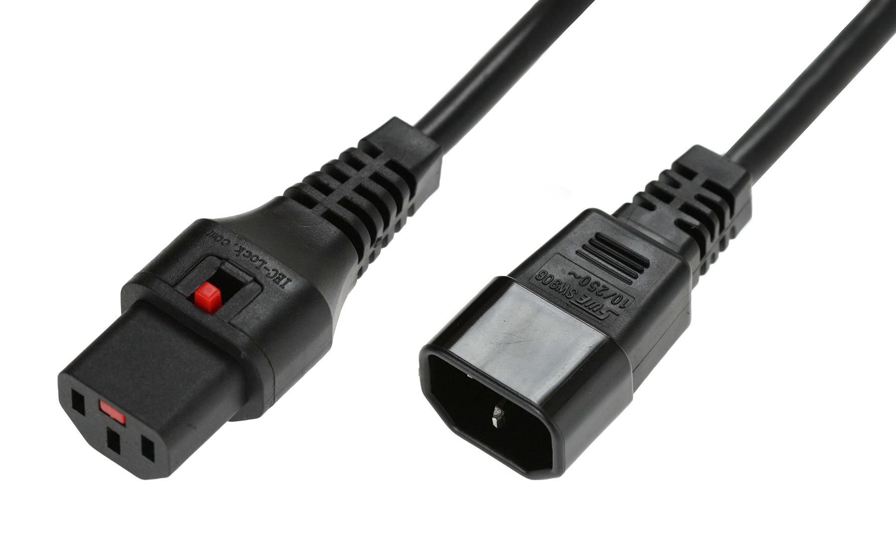 5055112839722  - Incom Group
 Kabel przedłużający zasilający blokada IEC LOCK 3x1mm2 C14/C13 prosty M/Ż 1m czarny