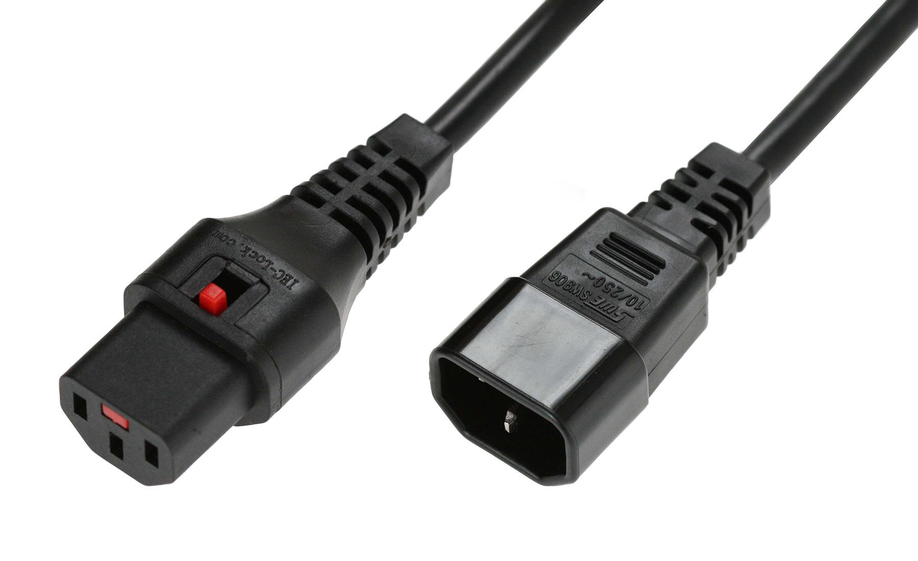 5055112839685  - Incom Group
 Kabel przedłużający zasilający z blokadą IEC LOCK 3x1mm2 C14/C13 prosty M/Ż 3m czarny