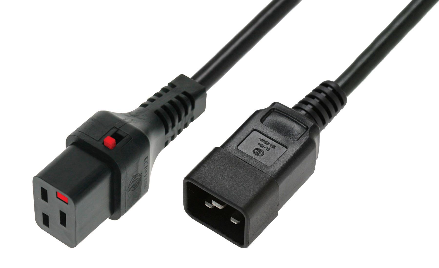 5055287005380  - Incom Group
 Kabel zasilający serwerowy z blokadą IEC LOCK 3x1,5mm2 C20 prosty/C19 prosty M/Ż 2m czarny