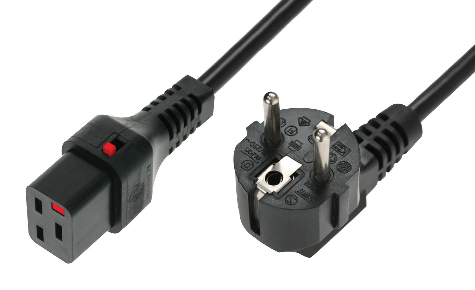 5055287004840 Kabel zasilający serwerowy z blokadą IEC LOCK Schuko kątowy/C19 prosty M/Ż 2m czarny  - Incom Group
