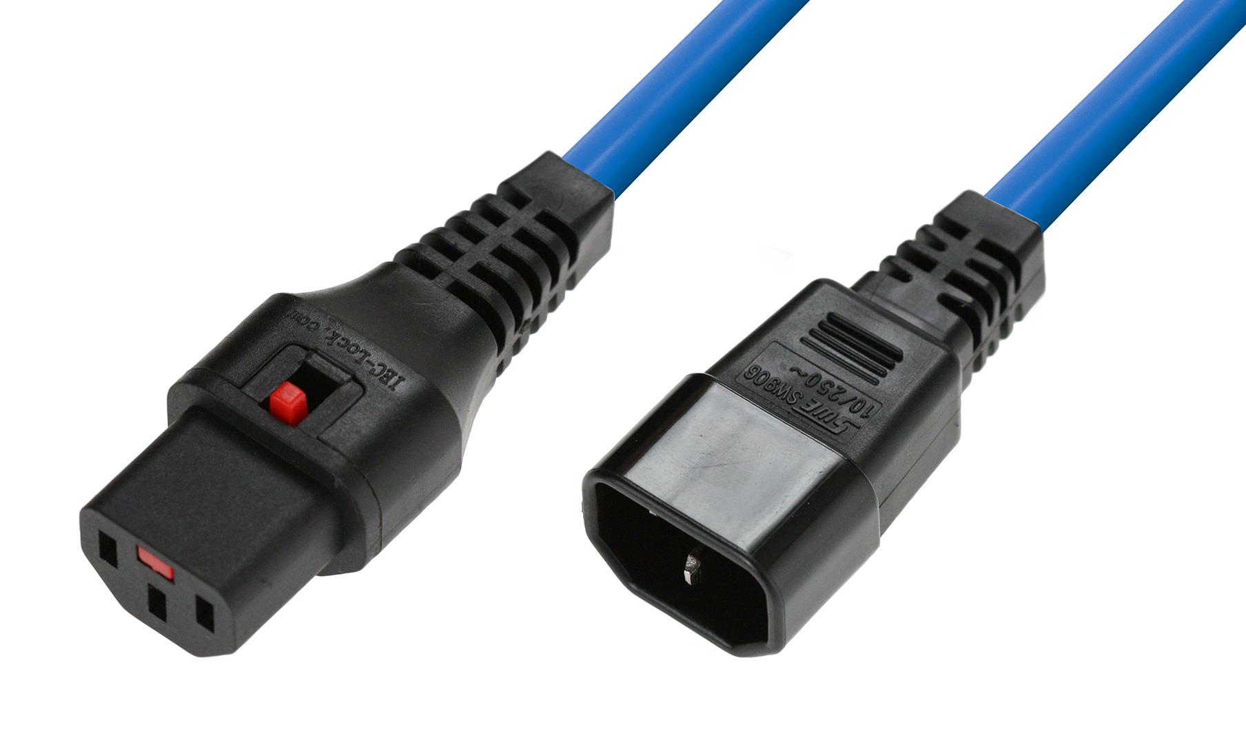  - Incom Group
 Kabel przedłużający zasilający z blokadą IEC LOCK 3x1mm2 C14/C13 prosty M/Ż 1m niebieski 5055112840421