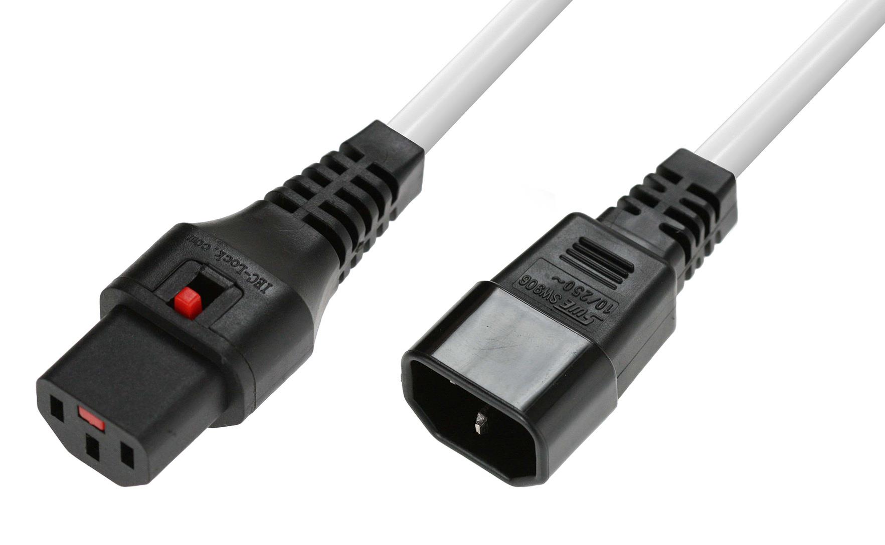  - Incom Group
 5055112824797 Kabel przedłużający zasilający z blokadą IEC LOCK 3x1mm2 C14/C13 prosty M/Ż 1m biały