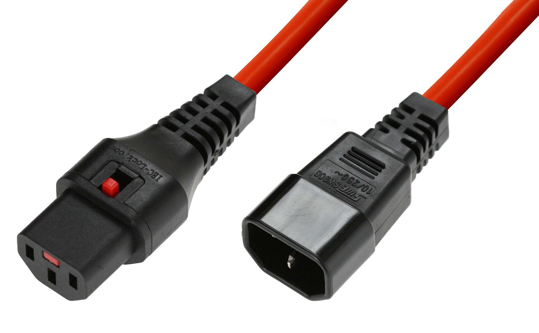  - Incom Group
 Kabel przedłużający zasilający z blokadą IEC LOCK 3x1mm2 C14/C13 prosty M/Ż 1m czerwony 5055287009012