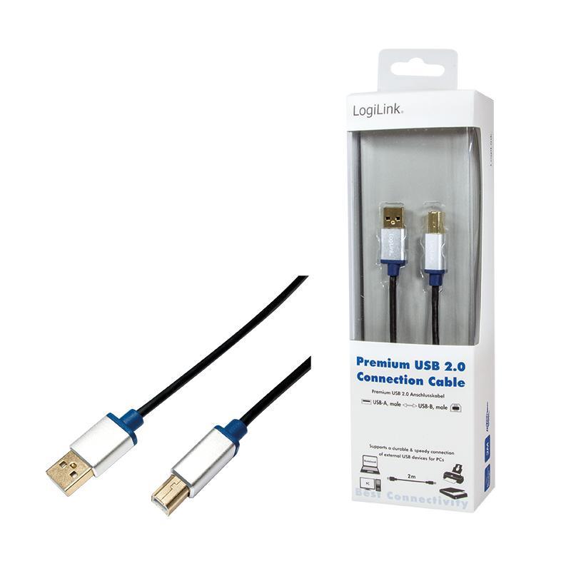 Kabel USB 2.0 LogiLink Premium BUAB220 A/B 2m  - Incom Group
 4052792037036