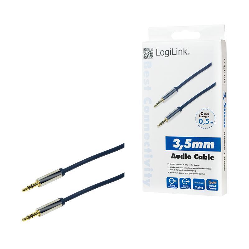 Kabel audio stereo LogiLink CA10050 3,5 mm, M/M, 0,5m, niebieski 4052792034387  - Incom Group
