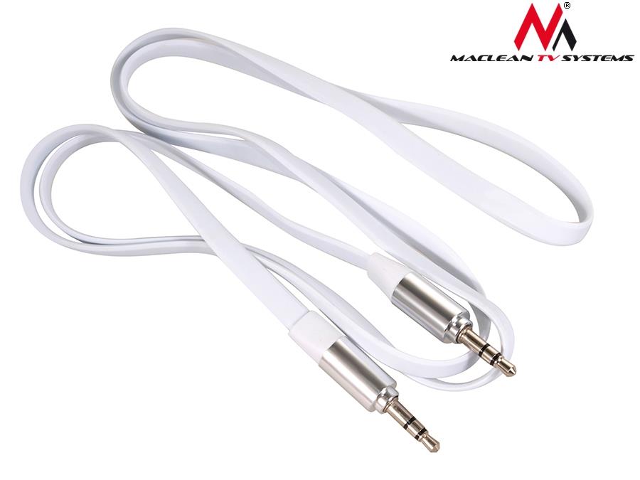 Kabel audio Maclean MCTV-694 W miniJack 3,5mm (M) - miniJack 3,5mm (M), płaski 1m, metalowy wtyk, biały  - Incom Group
 5902211100829