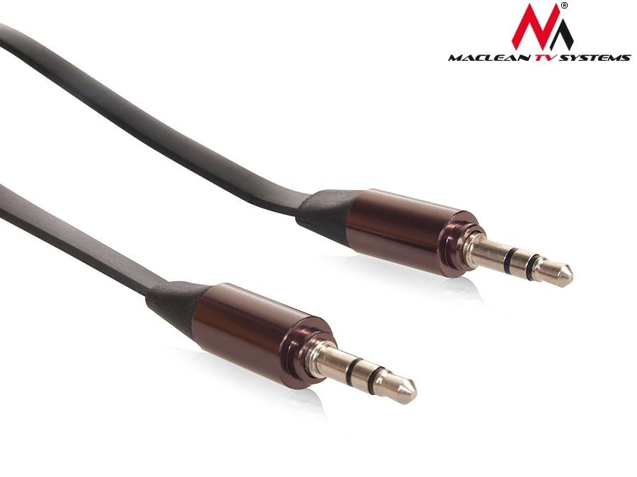 5902211100836 Kabel audio Maclean MCTV-695 B miniJack 3,5mm (M) - miniJack 3,5mm (M), płaski 2m, metalowy wtyk, czarny  - Incom Group
