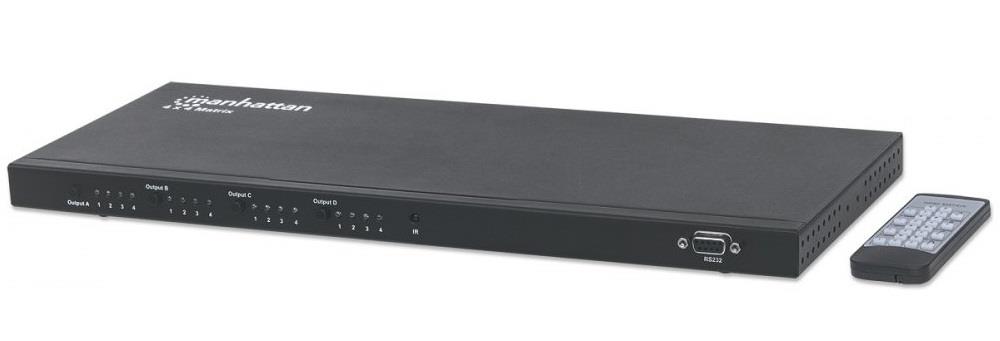 0766623207904 Przełącznik / splitter matrycowy Manhattan 207904 4x4 HDMI Matrix 1080p z pilotem  - Incom Group
